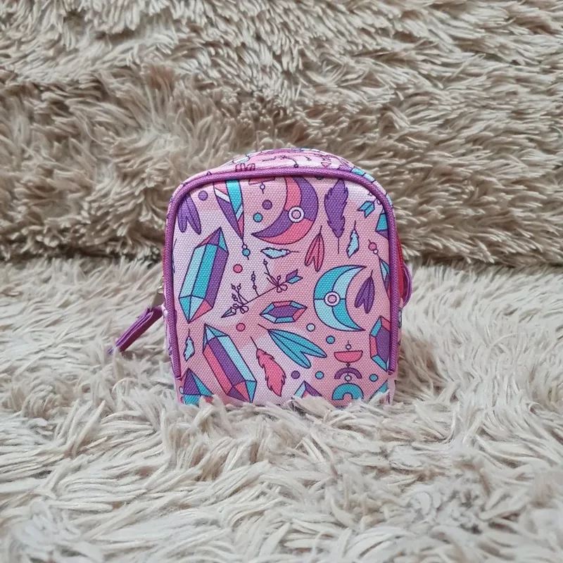 Monedero mini mochila 2, plumas rosas